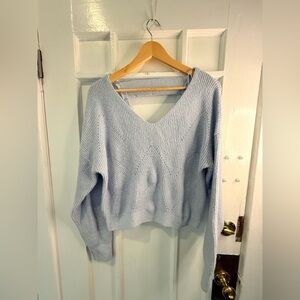 Pink Rose Soft Blue V-Neck Sweater